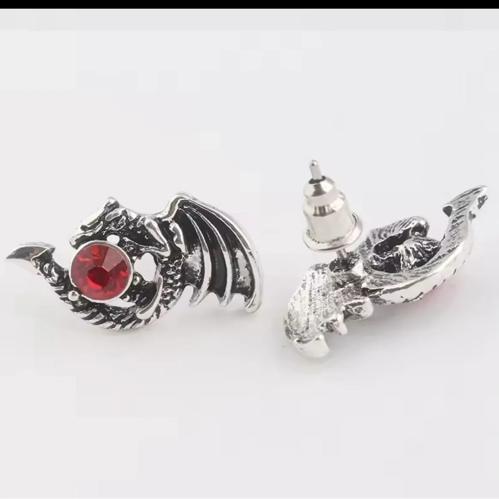 925 Sterling Silver Game Of Thrones Inspired Dragon Earrings with Ruby Spindle